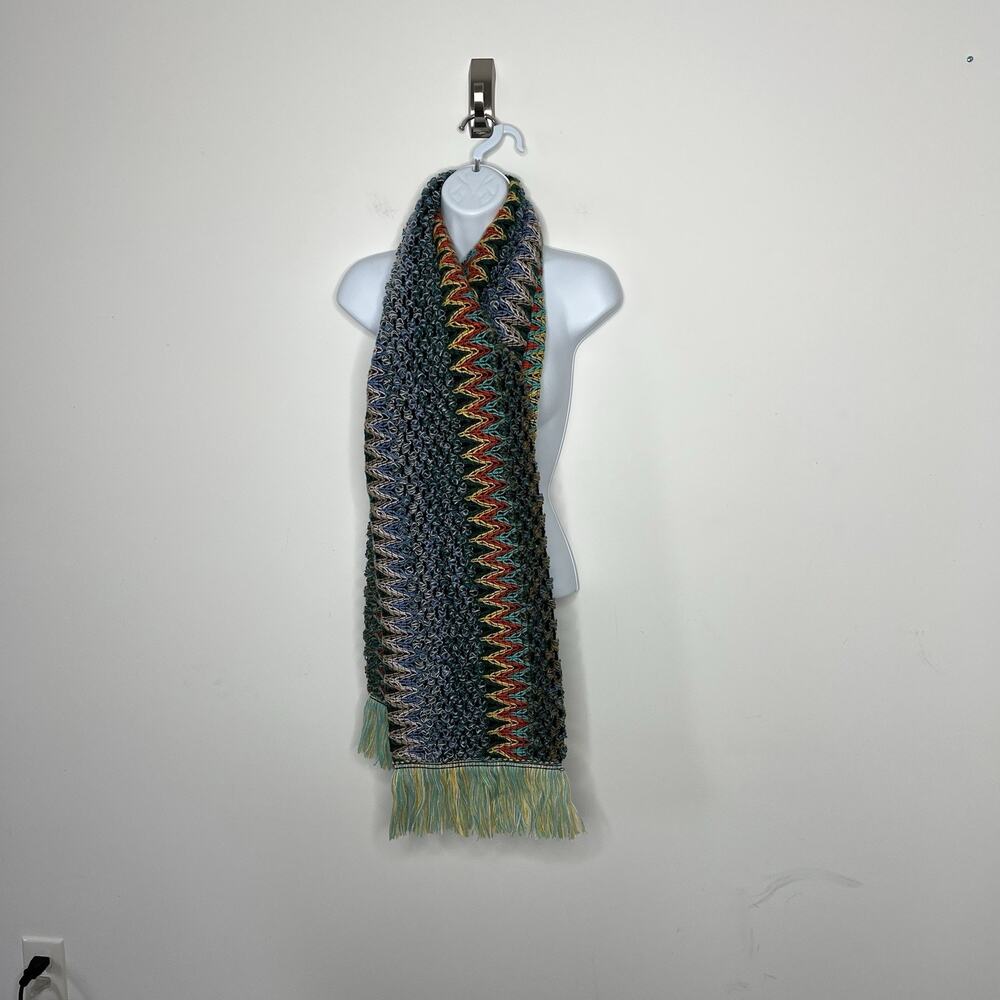 Unbranded Scarf Womens One Size Multicolor Zig Zag Textured‎ Knit Fringe Boho